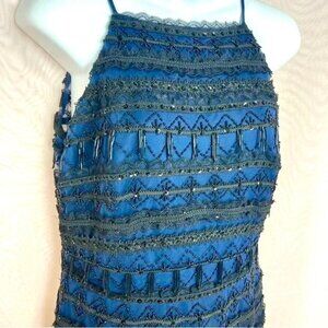 Aidan Mattox Blue Beaded Lace Halter Mini Dress NWT Size 4 New Years Eve Party